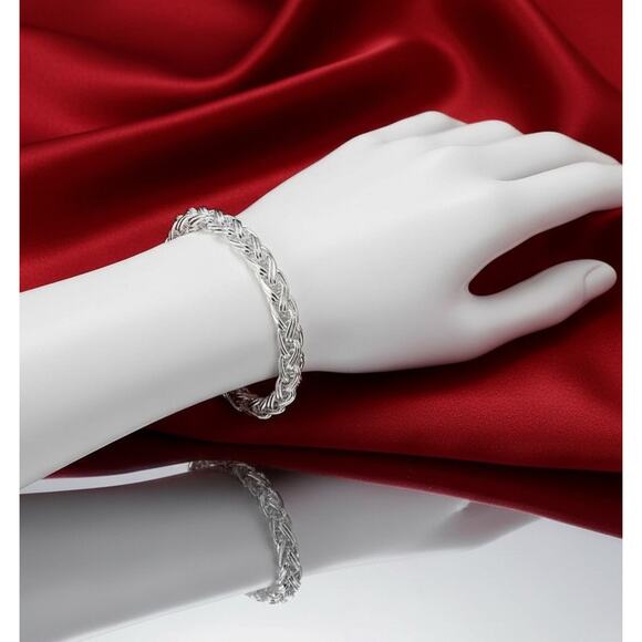 925 Sterling Silver Stamp Wheat Chain Bracelet Bulky 7” Unisex Bracelet - Picture 1 of 6